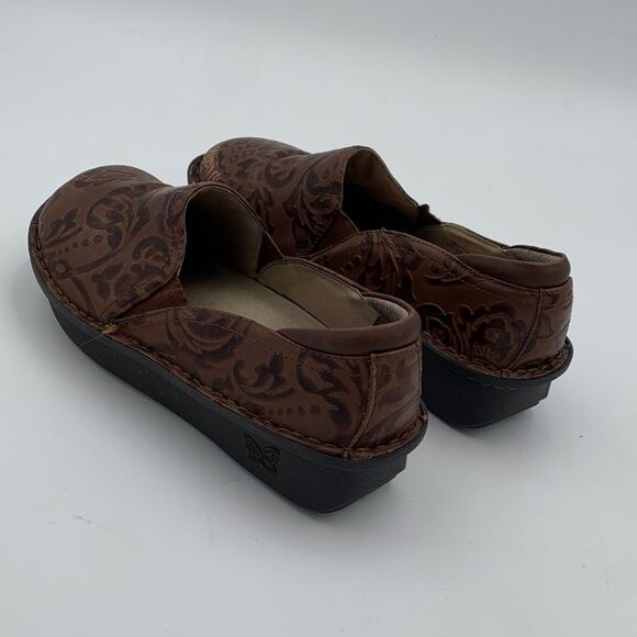 Alegria Brown Floral stamped leather Slip-On Shoes nurse teacher comfort shoe 38 - Picture 6 of 14